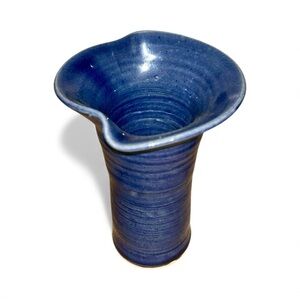 Modern Rustic Studio Pottery Vase Cobalt Blue Signed Artisan Decor Vintage Home